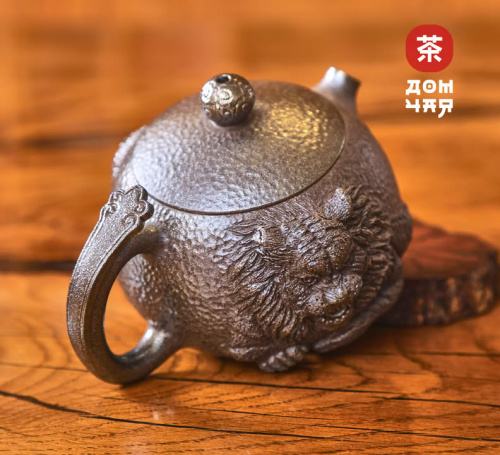 Чайник 185мл "Король Лев", цзяньшуйская керамика, 3D резьба, дровяной обжиг