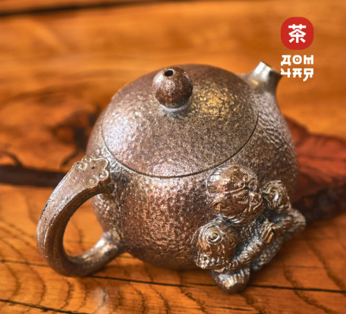 Чайник 185мл "Царь Обезьян", цзяньшуйская керамика, 3D резьба, дровяной обжиг