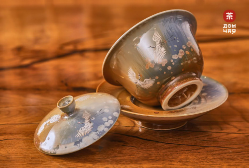 Гайвань Цзиньдэчжэнь "Журавли", Ручная Роспись Серебром,180 мл.