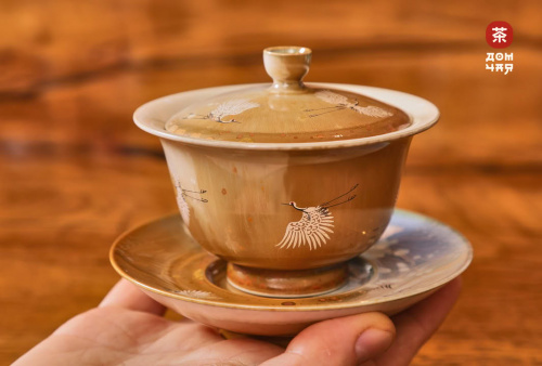 Гайвань Цзиньдэчжэнь "Журавли", Ручная Роспись Серебром,180 мл.